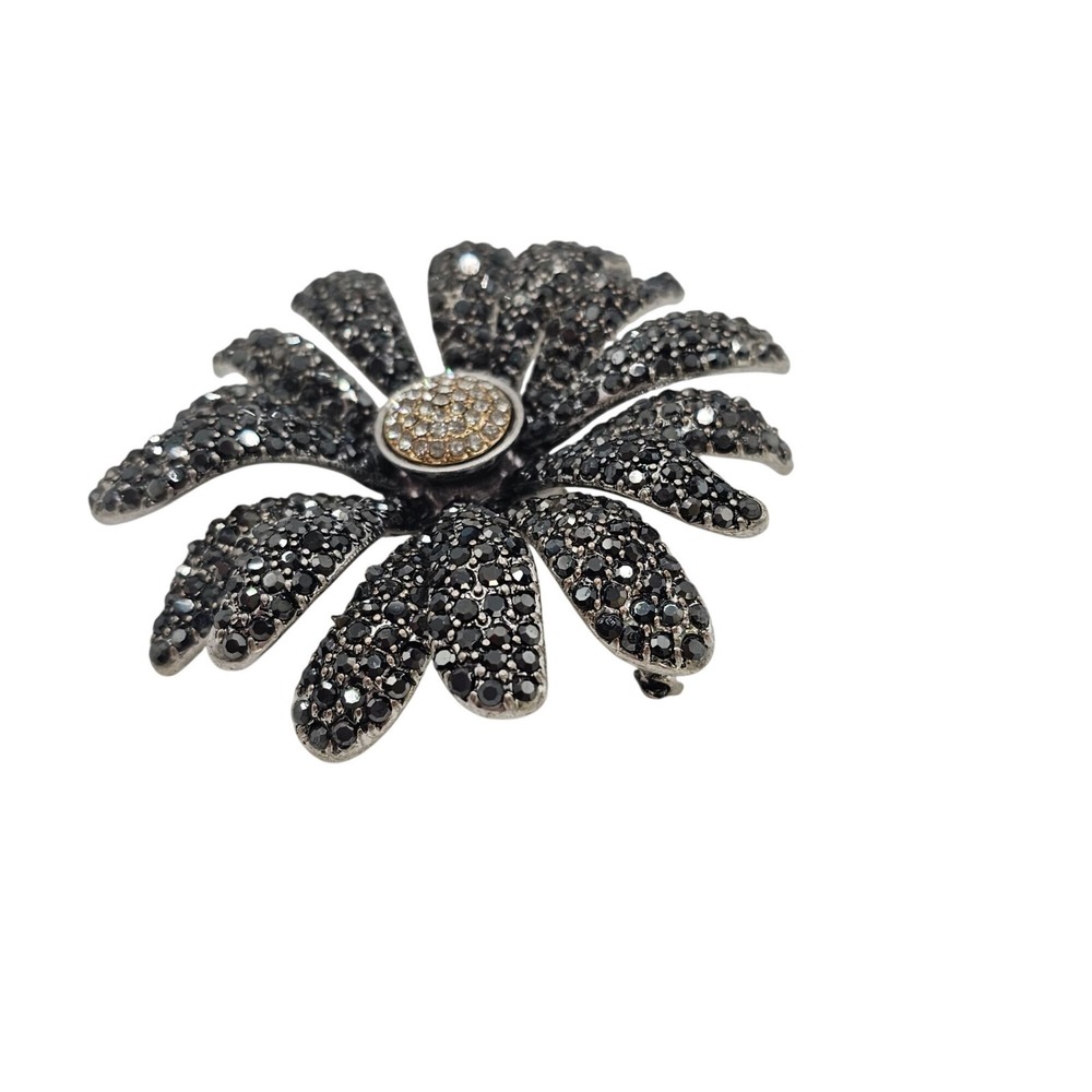 Floral‎ Rhinestone Brooch Pin Dark Silver Tone Daisy Statement 2.75" Sparkle - Picture 6 of 13